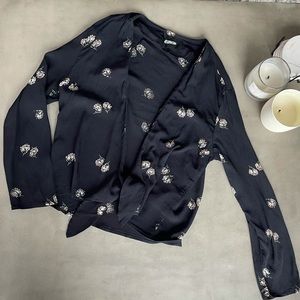 Reformation Navy Floral Tie Front Crop Top